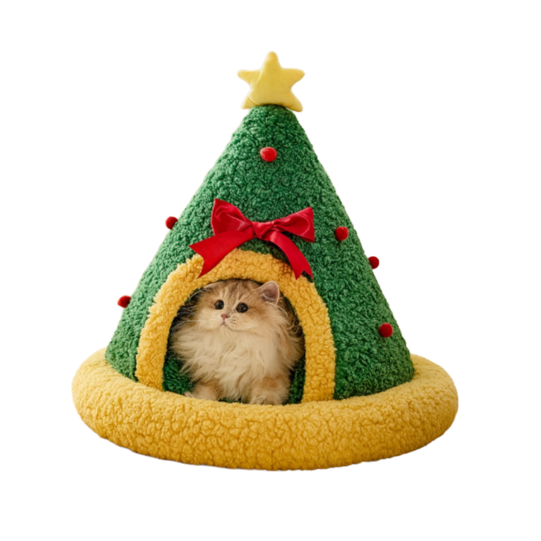 聖誕加厚封閉式貓咪睡窩